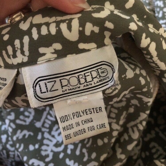 VINTAGE Liz Roberts Green Printed Belted Dress 10 - Picture 6 of 8